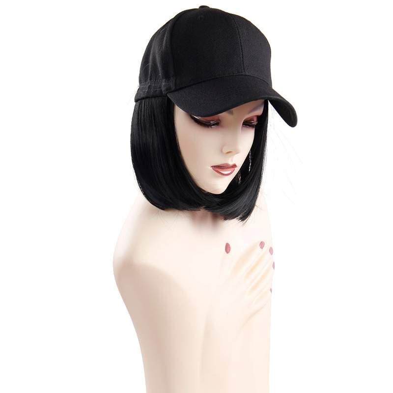 Short Wigs Heat Resistant Fiber Black Wig Hat - Trendycomfy